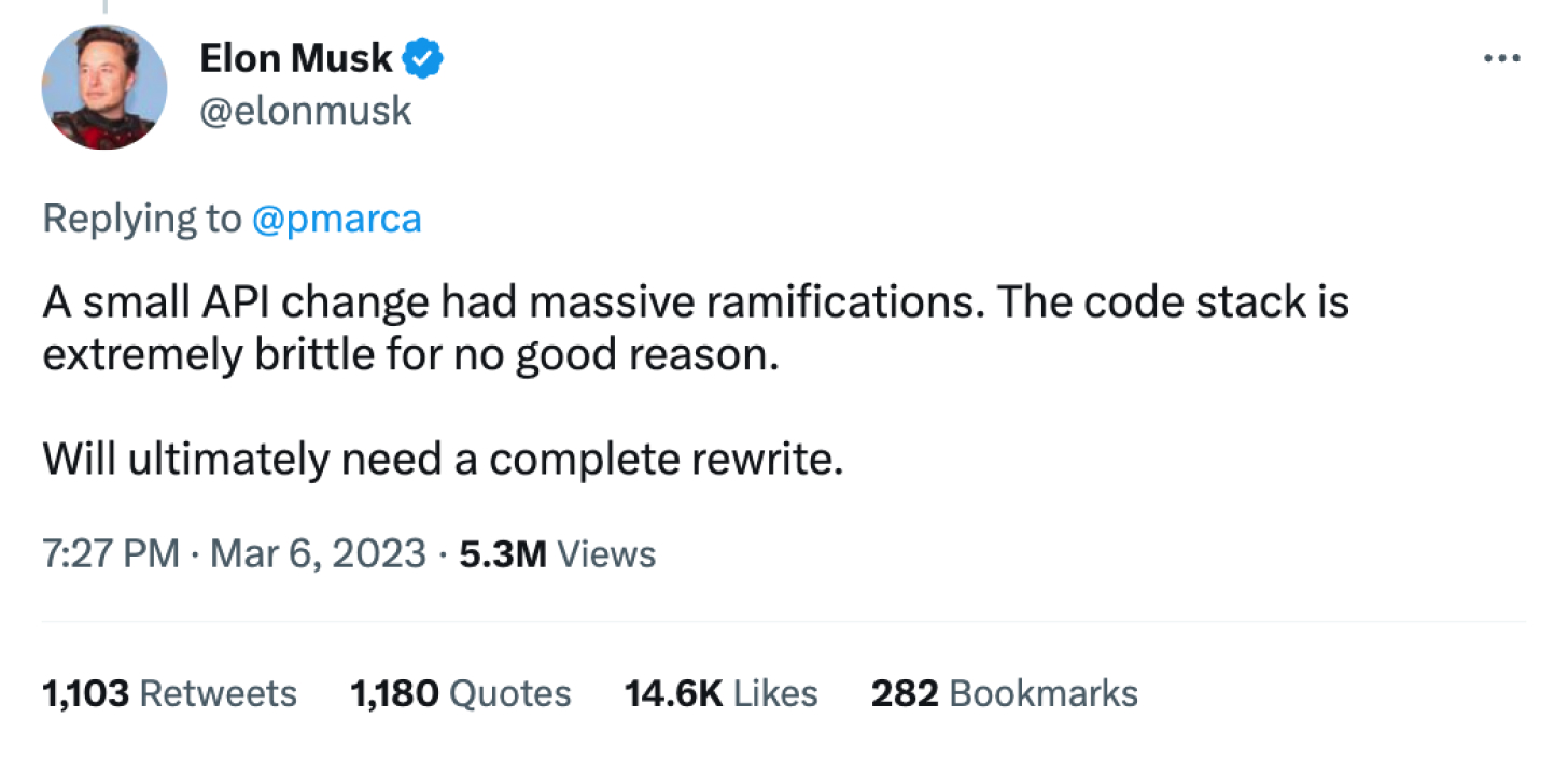 Elon Musk about rewrite of Twitter